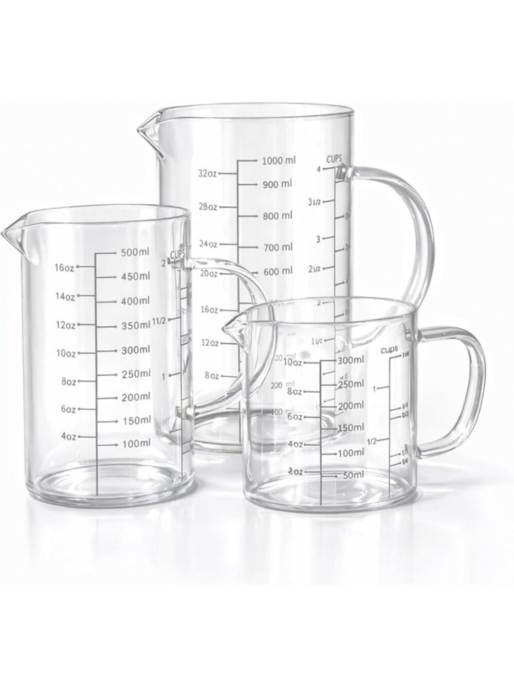 3 Pack High Borosilicate Glass Measuring Cups - Durable, Heat-Resistant Kitchen